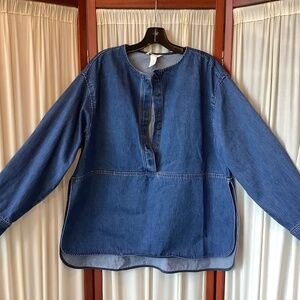 H&M Women’s Pullover Blue Denim Top Side Slits Size Medium